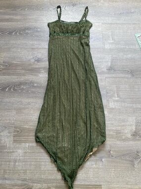 Urban Outfitters Olive Green Lace Handkerchief-Hem Maxi Dress